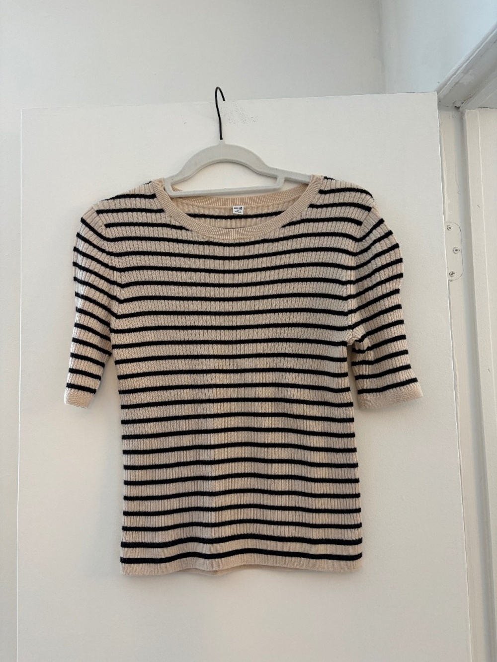 Uniqlo Cream with Black Stripes Merino Wool Sweater - Size L